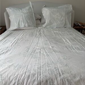 Au Lit Light Blue Floral Cotton Duvet Cover Set (Blue Mist) Bedding
